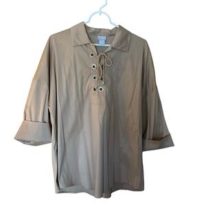 Chico’s Lace-Up Grommet Tunic Top Tan Beige Size 2 (L/12)